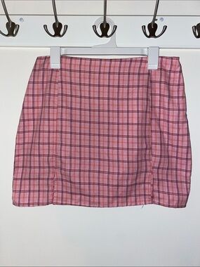 SHEIN Pink Plaid Mini Skirt